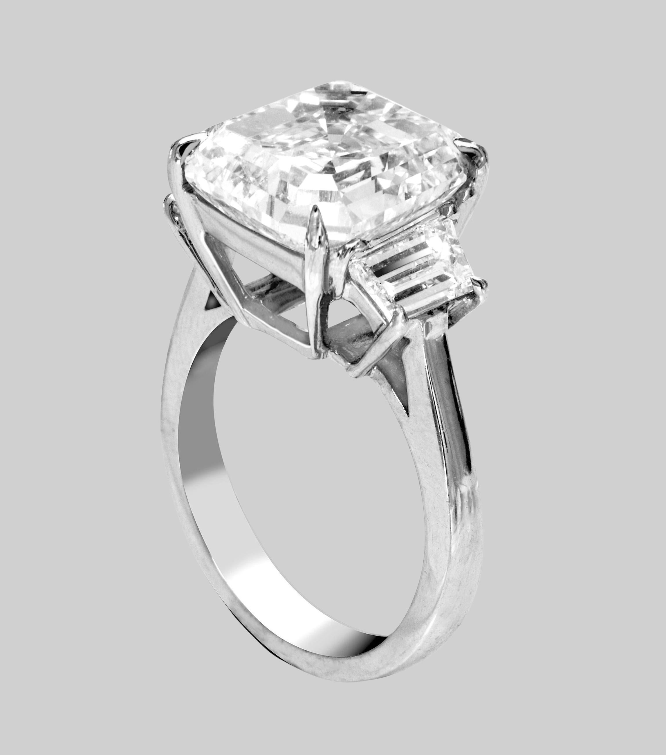 3 Carat Asscher cut Diamond shouldered by trapezoid diamonds on a platinum band.
Accompanied by Gia Report stating that the diamond is D Flawless!

handmade by Antinori di Sanpietro, our core business is large, high quality white and fancy-colored