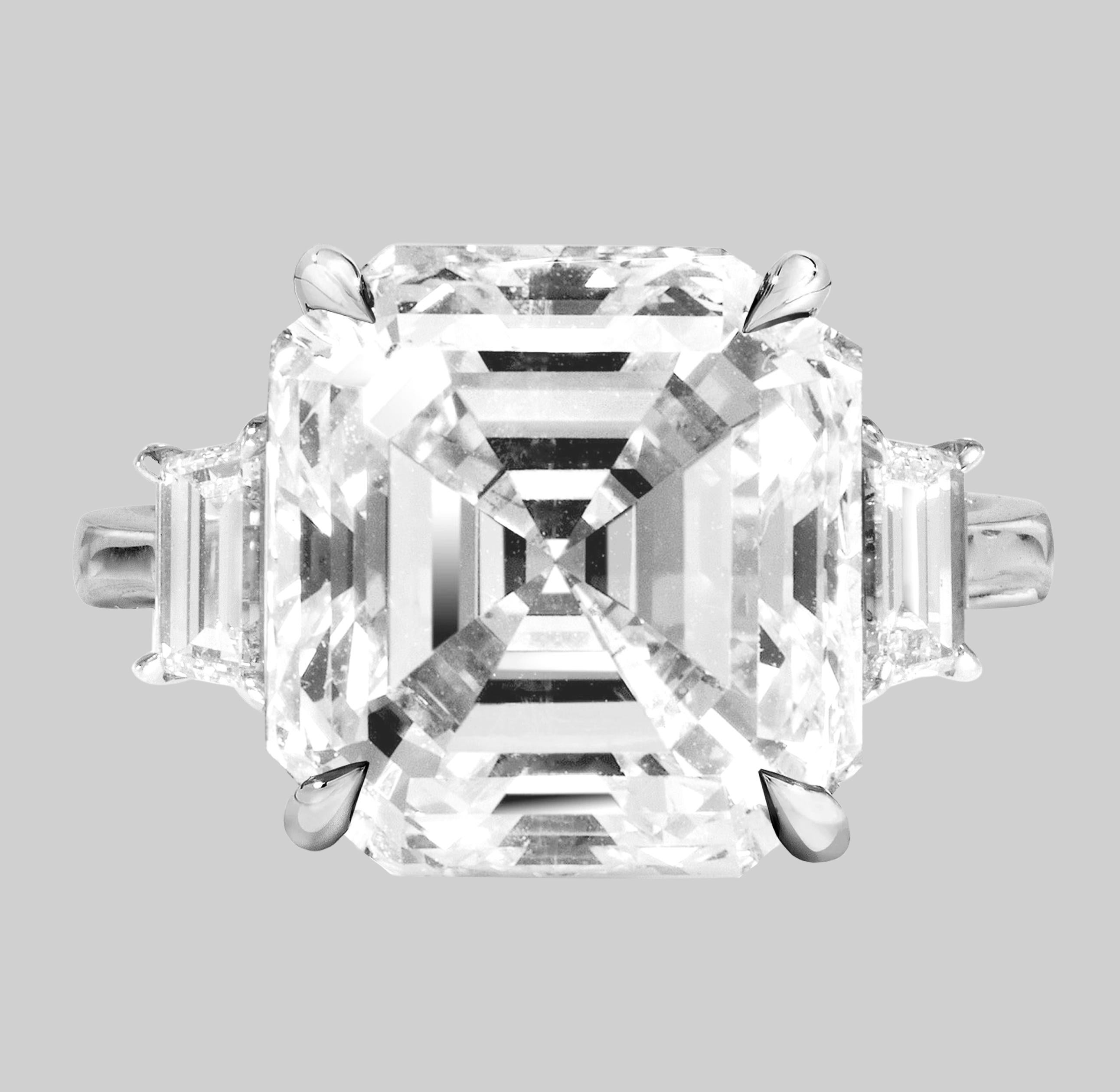 Modern Flawless GIA Certified 3 Carat Asscher Cut Diamond Platinum Ring For Sale