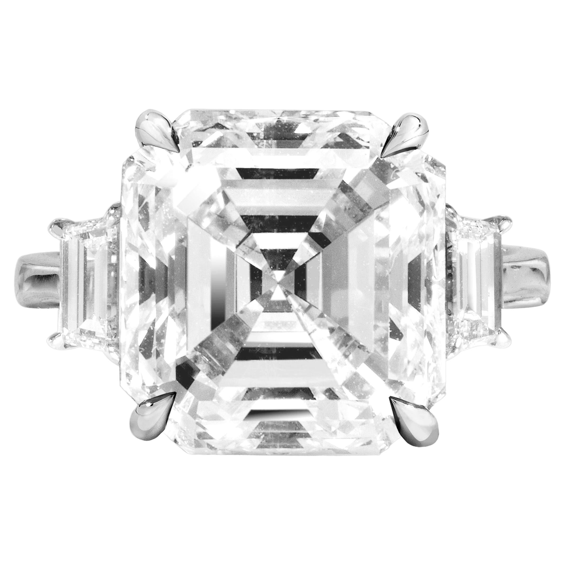 Bague en platine Asscher avec diamants de 3 carats certifiés GIA sans défaut