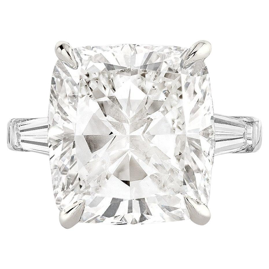GIA Certified 4.01 Carat Cushion Cut Diamond Ring with tapered baguette For Sale