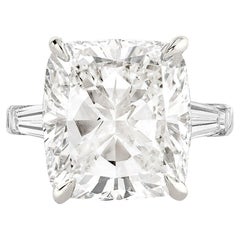 Used GIA Certified 4.01 Carat Cushion Cut Diamond Ring with tapered baguette