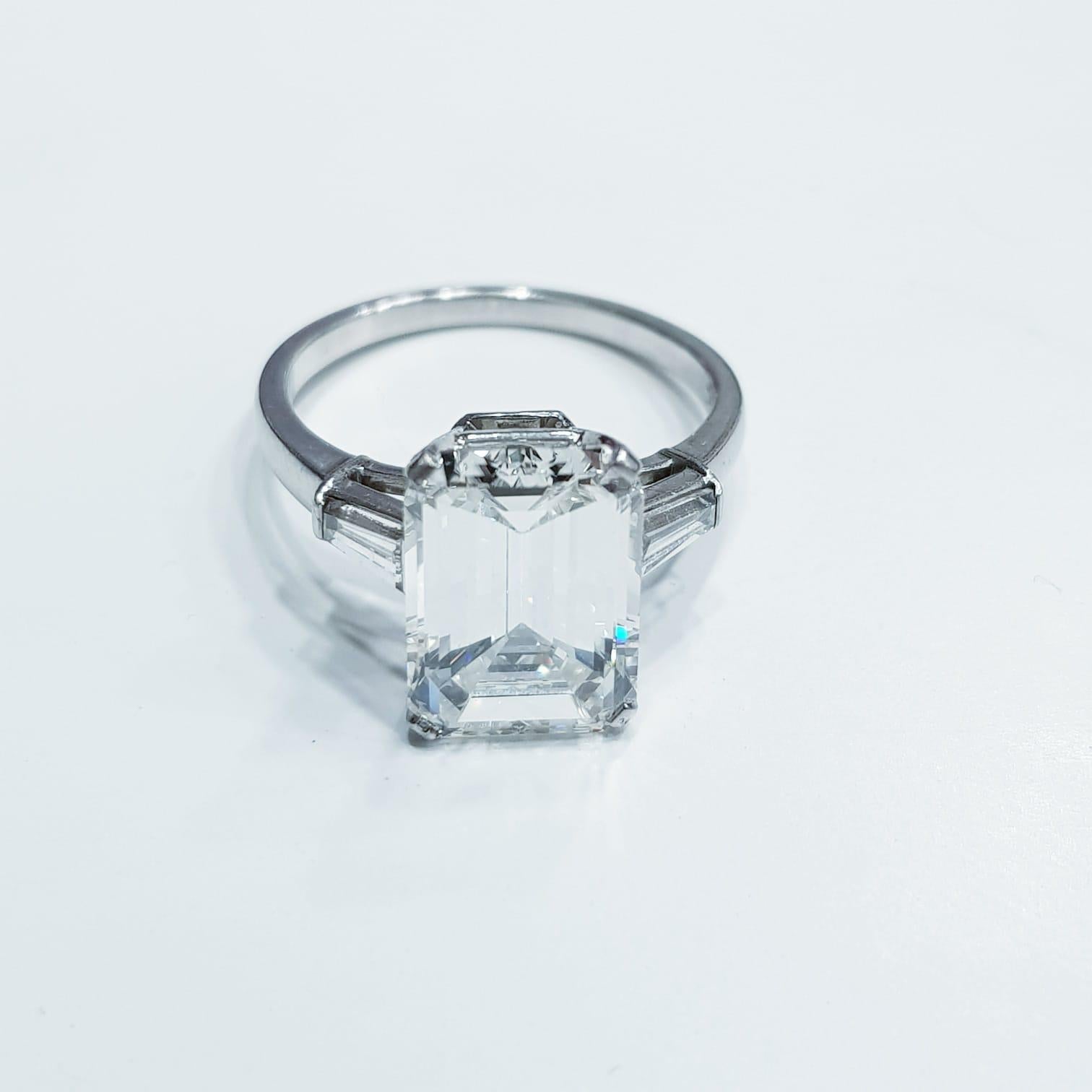 FLAWLESS GIA Certified 4 Carat Emerald Cut Diamond Platinum Ring