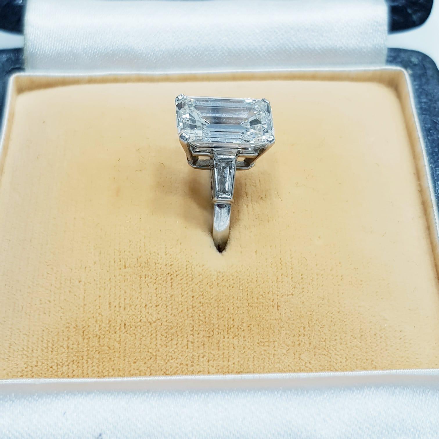 Modern Flawless GIA Certified 4 Carat Emerald Cut Diamond Platinum Ring