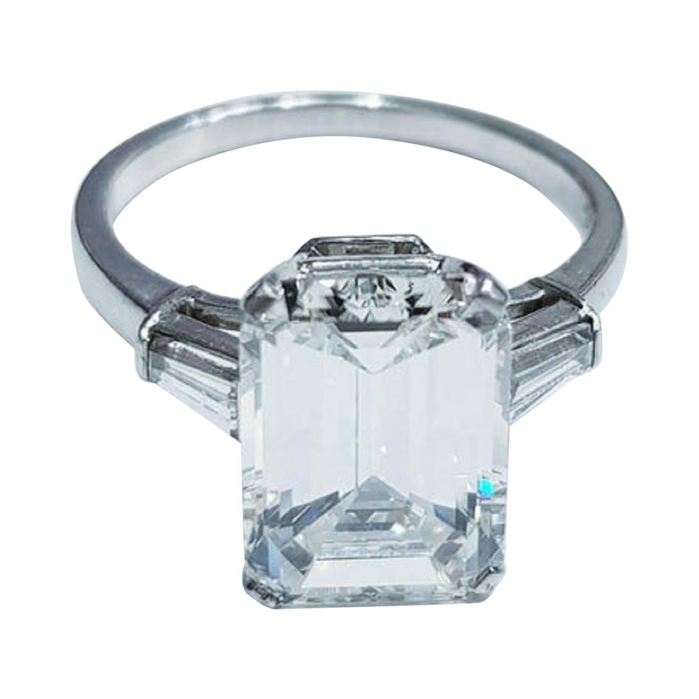 Flawless GIA Certified 4 Carat Emerald Cut Diamond Platinum Ring