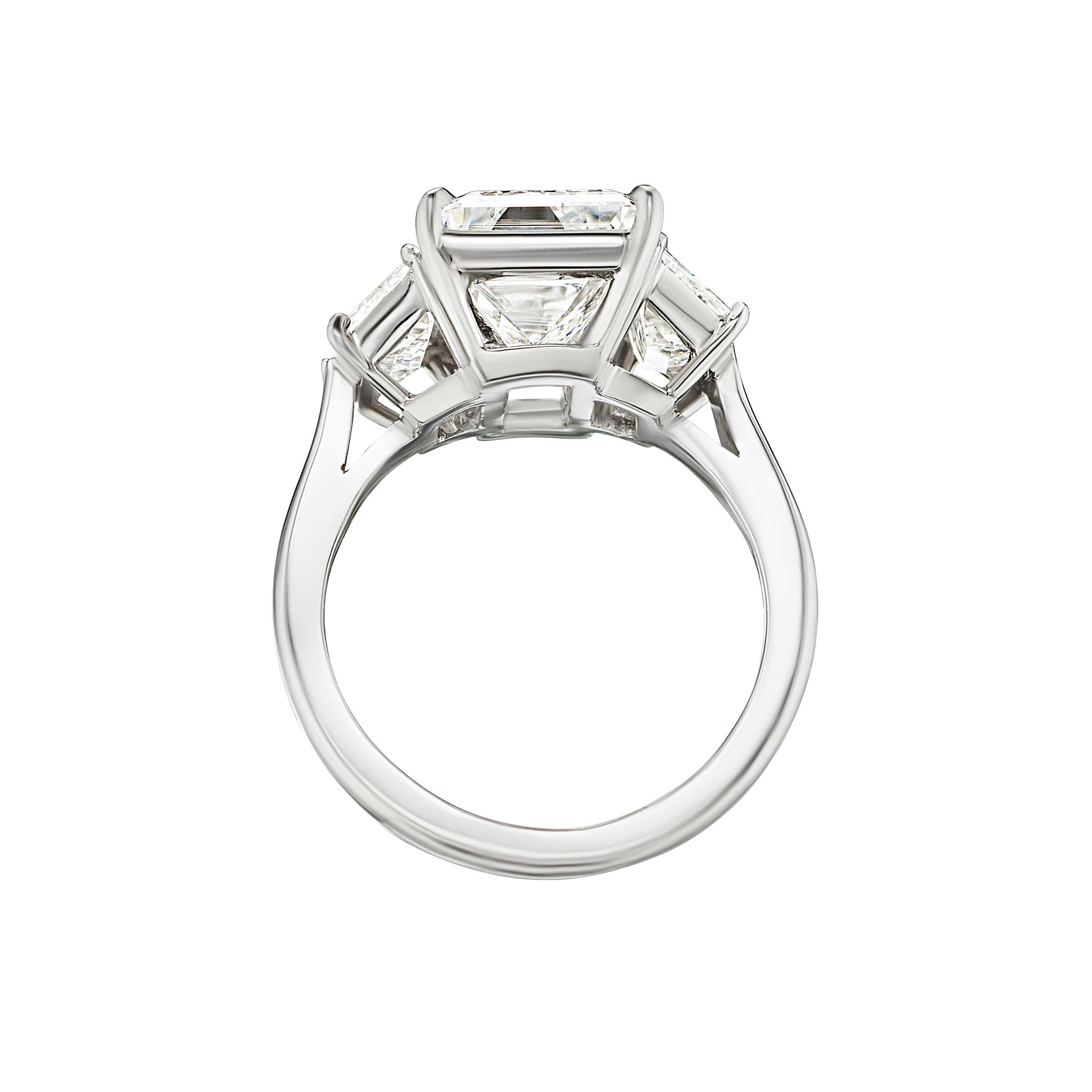 Antinori Fine Jewels is proud to offer this important and impressive 5.85 carat GIA certified Emerald cut diamond ring.

Set in 18 carats white gold mounting. Certified by GIA the main stone weights 5 carats and is totally eye clean and white

