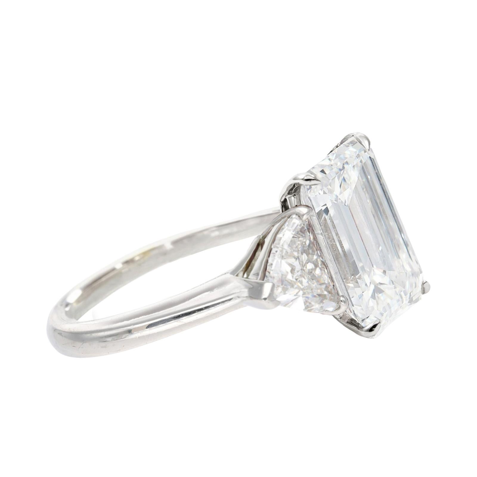 Modern Flawless GIA Certified 5 Carat Emerald Cut Diamond Ring Golconda Type IIA For Sale