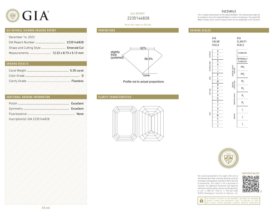 Bague en diamant certifié GIA 5 carats taille émeraude Golconda Type IIA Neuf - En vente à Rome, IT
