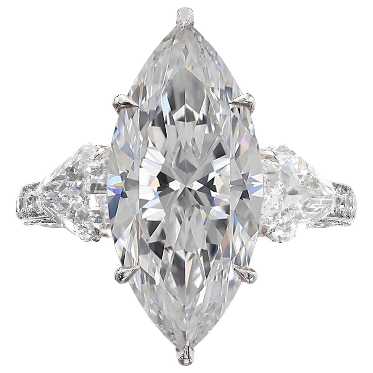 Flawless GIA Certified 4.60 Carat Marquise Cut Diamond Ring