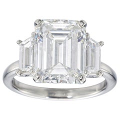 I Flawless GIA Certified 5 Carat Emerald Cut Tapered Baguettes Diamond Ring