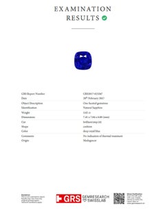 Flawless GRS Switzerland Deep Royal Blue Cushion Sapphire Ring