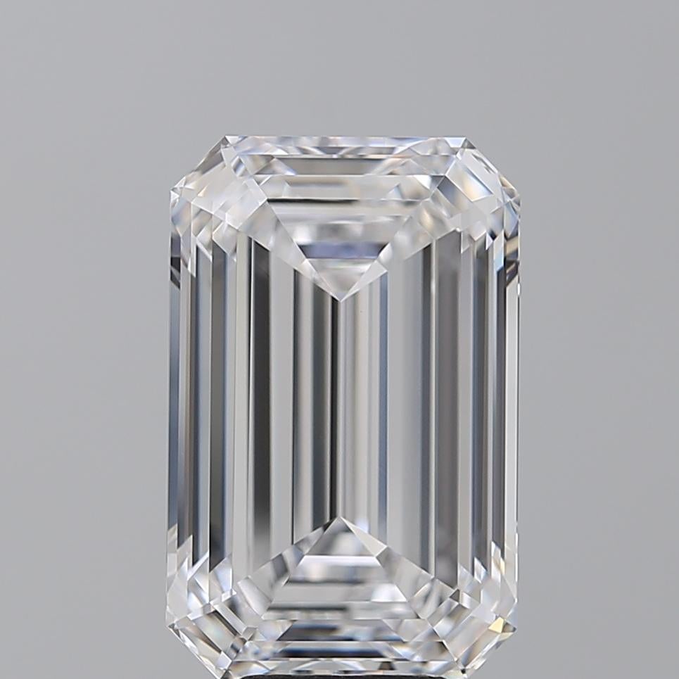 Magnificent ring with 6.18 carat emerald cut diamond in D color and flawless in clarity.

