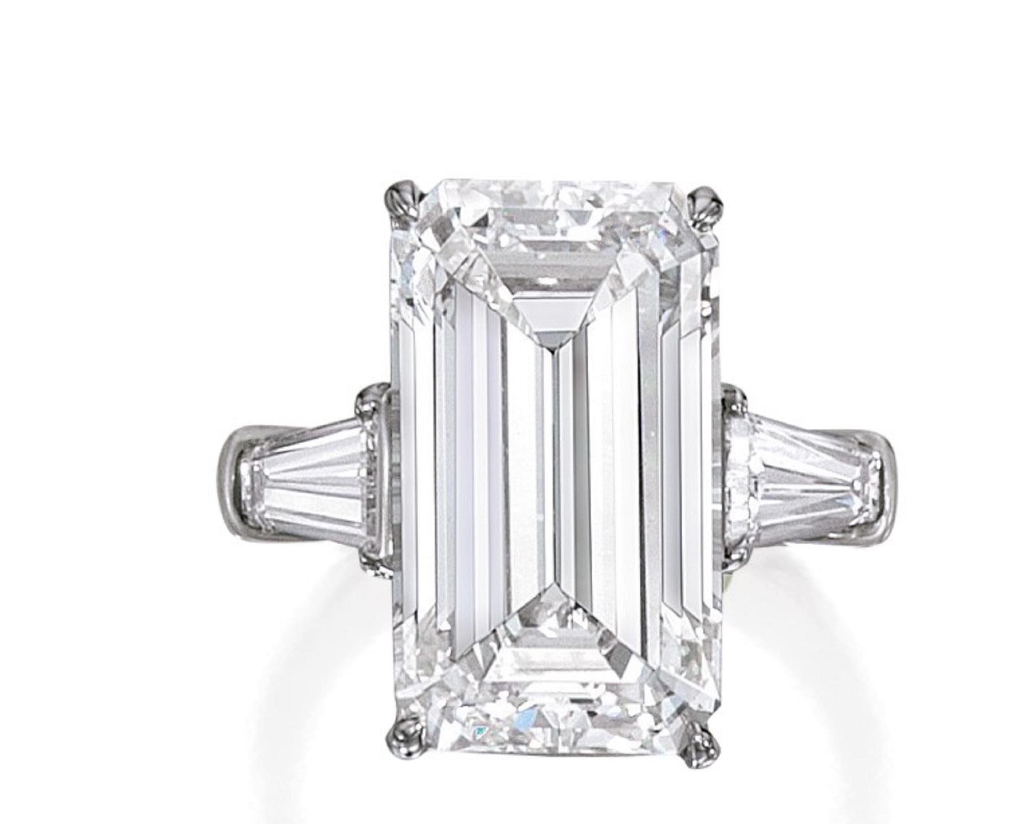 Magnificent ring with 4 carat emerald cut diamond in D color and flawless in clarity.

According to its GIA report, the emerald cut diamond on this ring was determined to be a flawless clarity diamond
This diamonds are exceptionally transparent