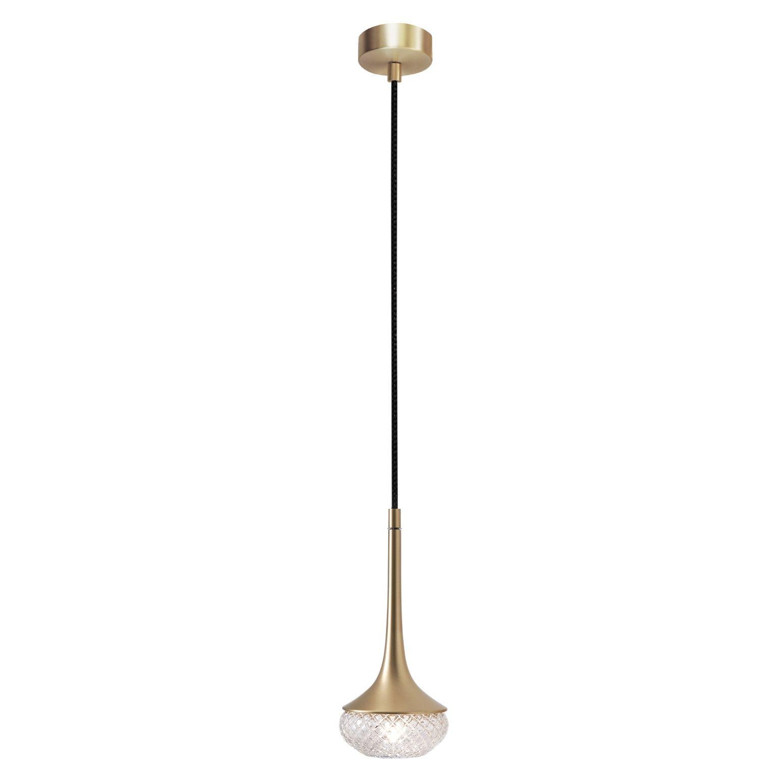 Flea pendant by Emilie Cathelineau
Dimensions: D 11.5 x H 225 cm
Materials: Solid brass, Mouth-blown glass, Textile cable
Others finishes and dimensions are available.

All our lamps can be wired according to each country. If sold to the USA it