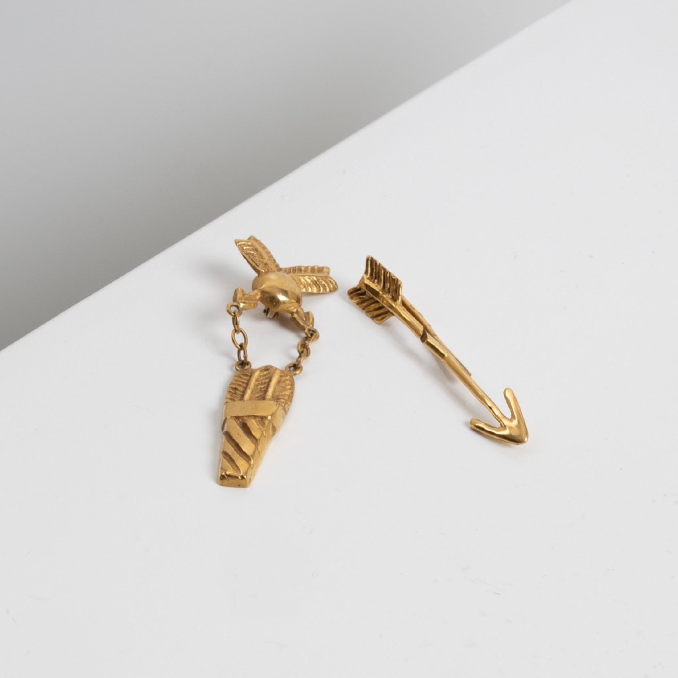 Flèche et Carquois by Line Vautrin, Pair of Gilt Bronze Earrings For Sale 4