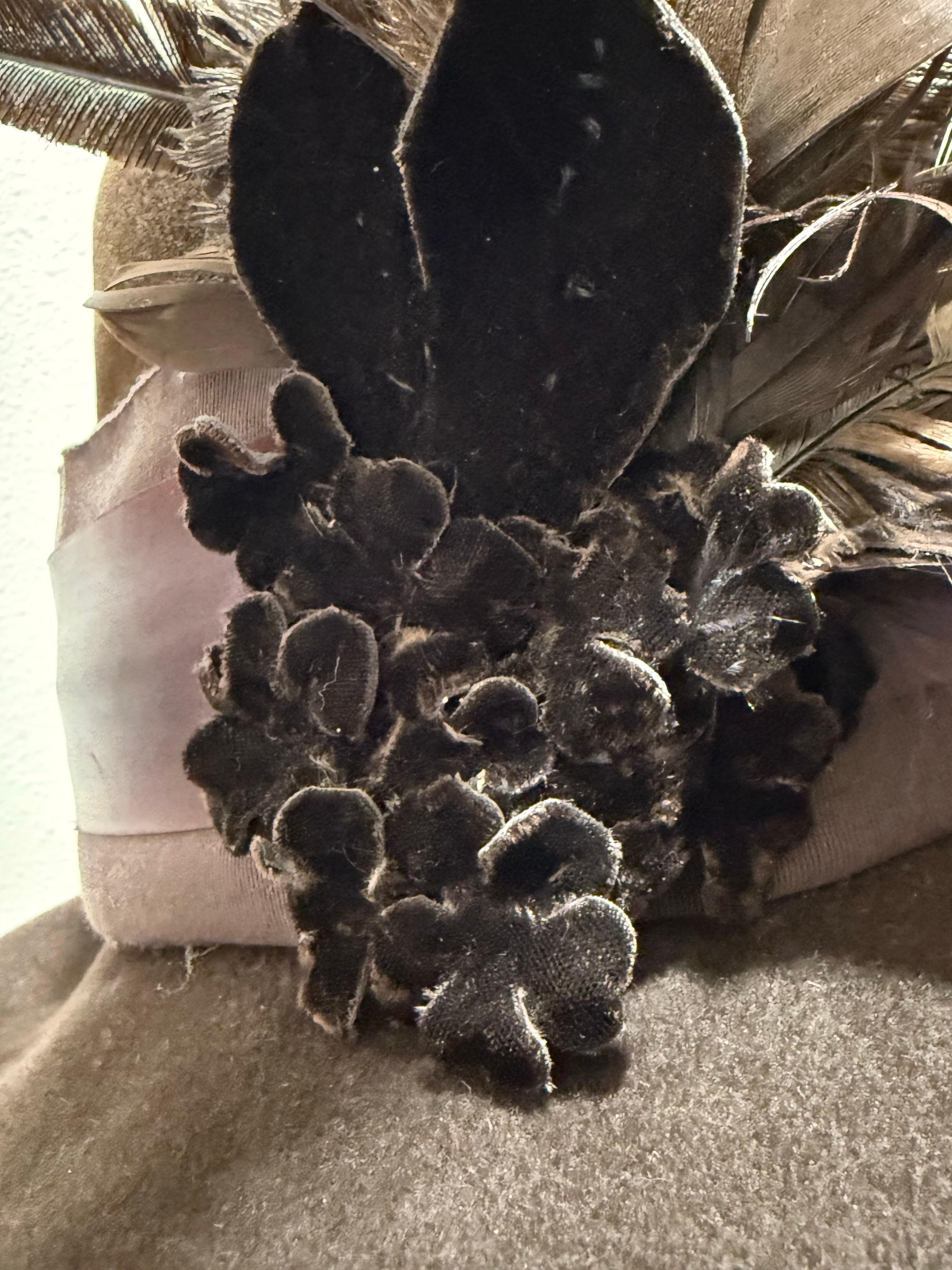 Flechet - Paris Rich Brown Pelz Filz Fedora Hut mit breiter Krempe hohe Krone & Federn im Angebot 10