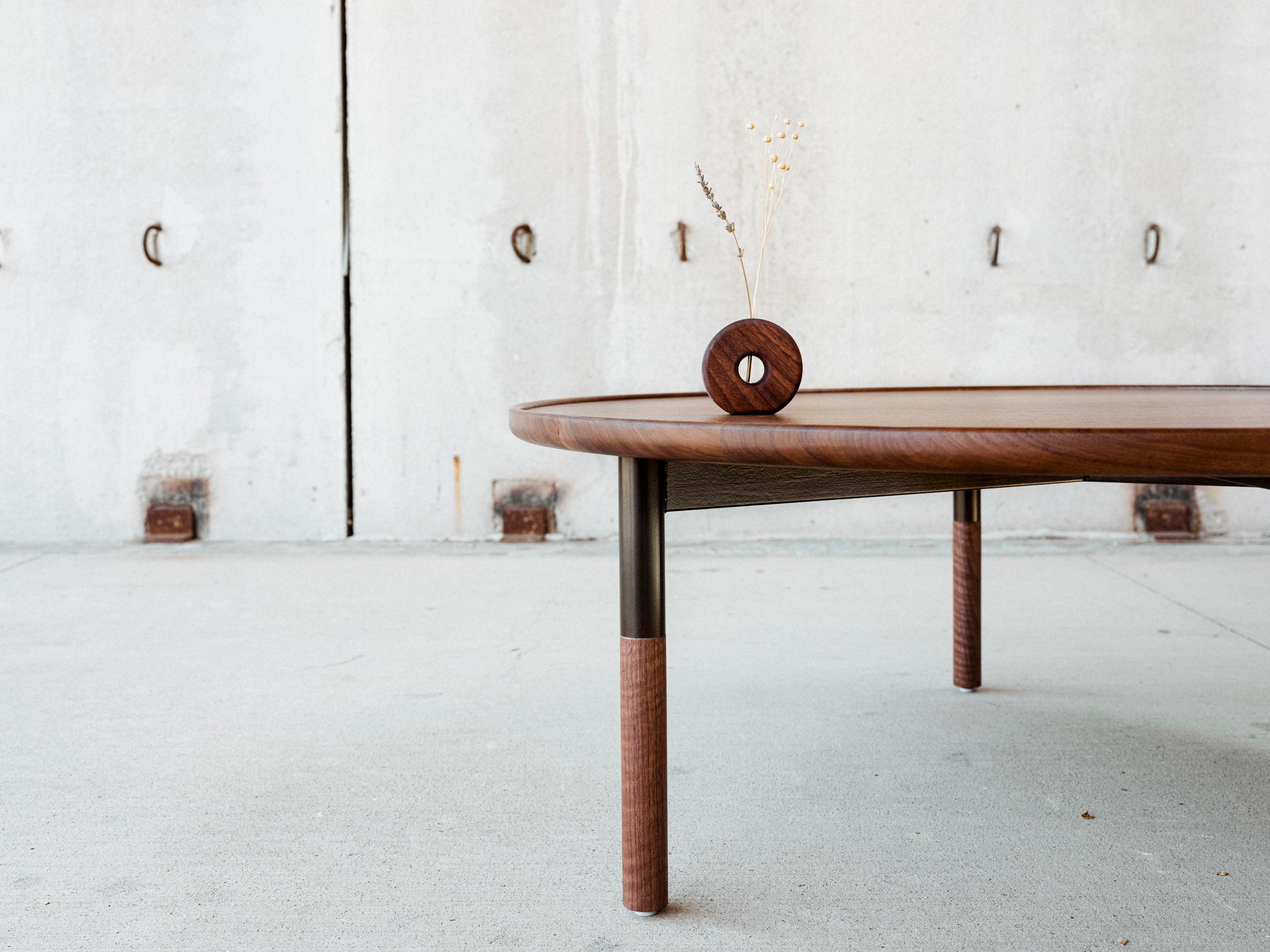 Modern Fleco Coffee Table in Walnut and Blackened Steel For Sale