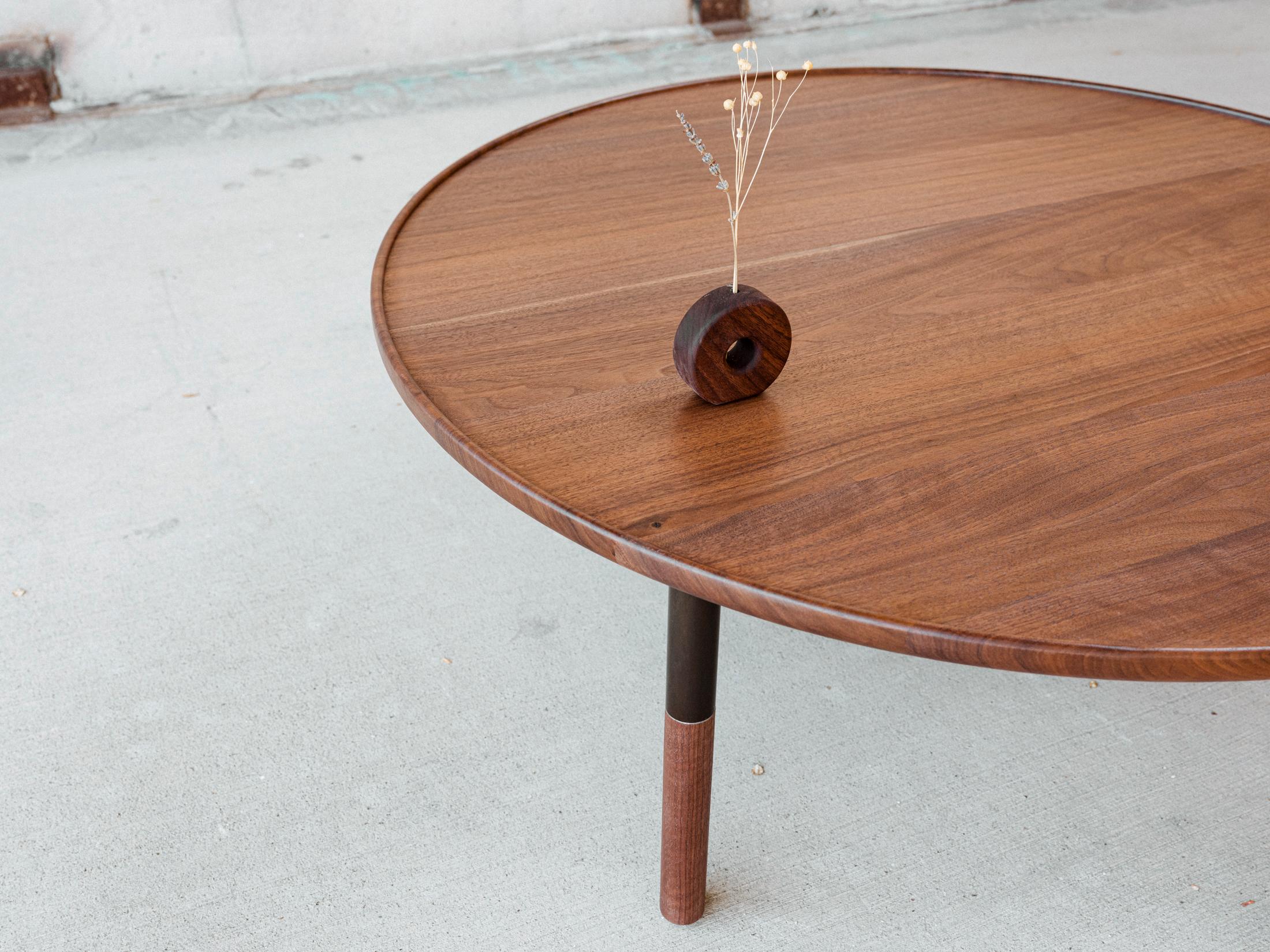 American Fleco Coffee Table in Walnut and Blackened Steel For Sale