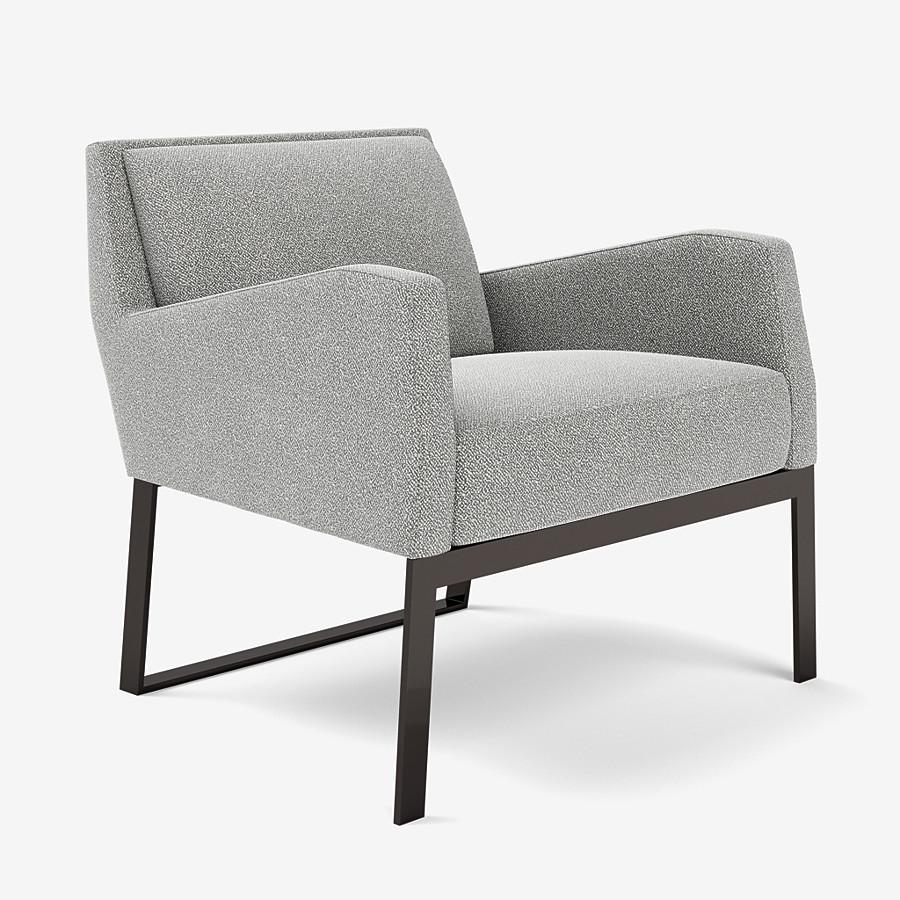 This Fleet Street lounge chair by Yabu Pushelberg is upholstered in Dermott Place boucle wool. Dermott Place comes in 4 colorways from Italy with a composition of 42% Wool, 33% Viscose, 24% Cotton and 1% Polyamid, a weight of 1040g/m and a