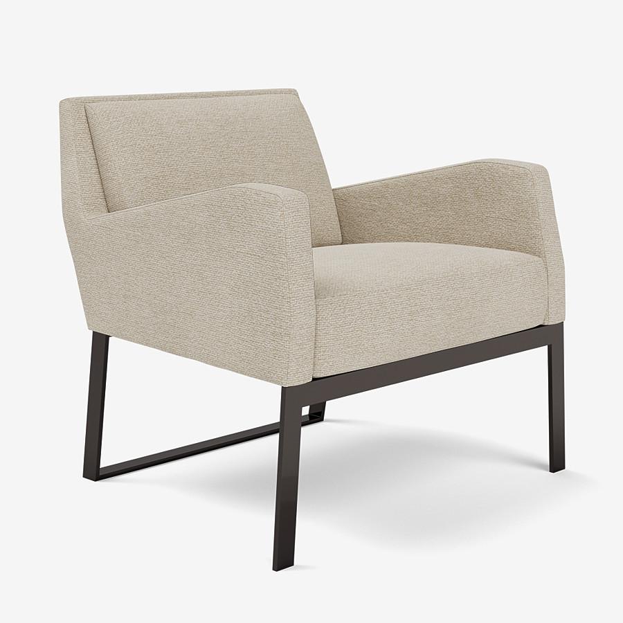 This Fleet Street lounge chair by Yabu Pushelberg is upholstered in Sumach Street twisted yarn & chenille. Sumach Street comes in 6 colorways from Begium with a composition of 52% Cotton, 22% Viscose, 14% Acrylic, 6% Linen, 3% Polyamide, and 3%