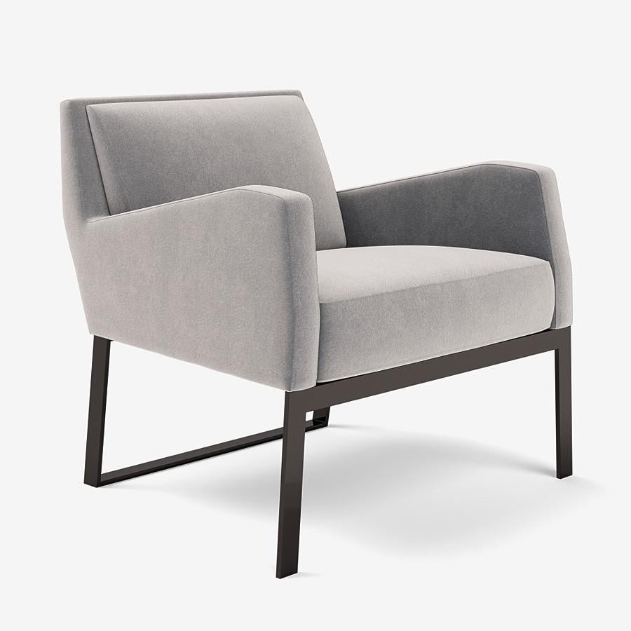 This Fleet Street lounge chair by Yabu Pushelberg is upholstered in Bagdat Caddesi, silky, soft pile mohair. Bagdat Caddesi comes in 7 colorways from Italy with a composition of 100% mohair, a weight of 680g/m and a Martindale of 35,000