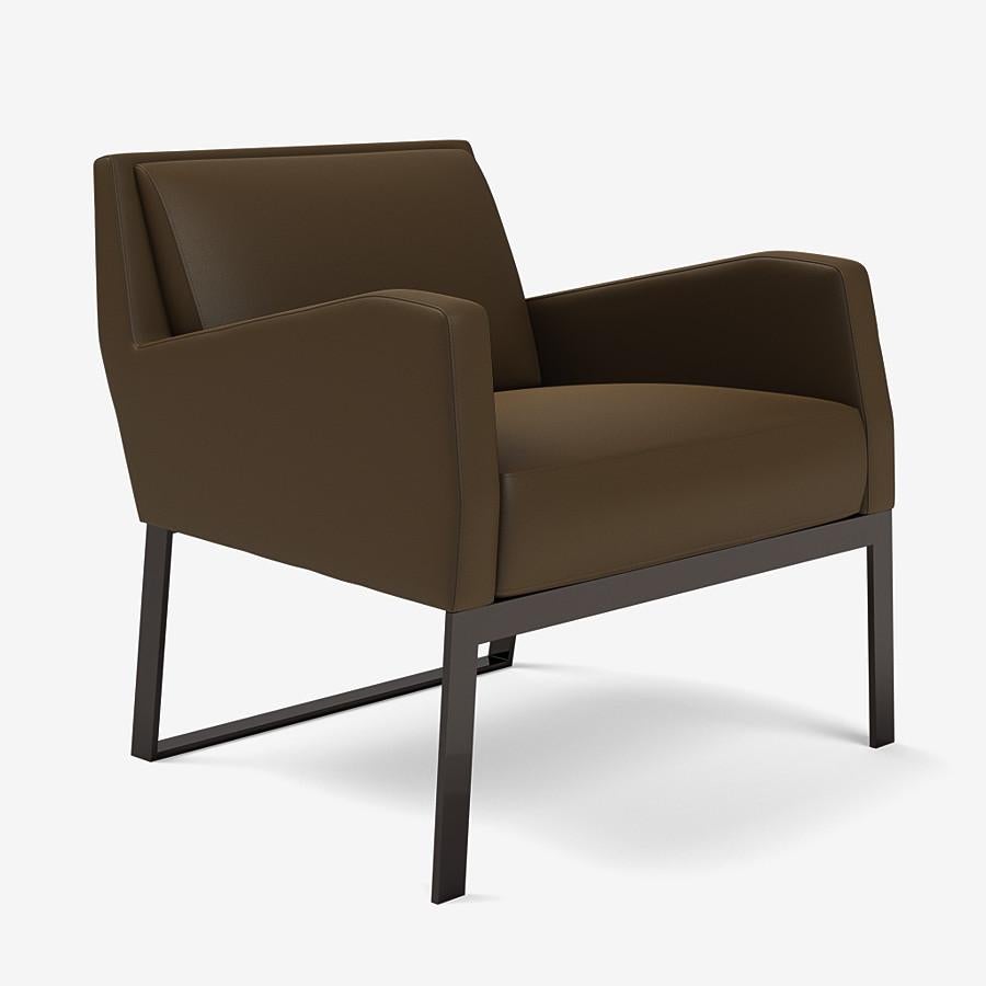 This Fleet Street lounge chair by Yabu Pushelberg is upholstered in Ontario Street, pigmented nappa leather with natural grain. Ontario Street comes in 12 colorways from Germany, with a weight of 1.7-1.9mm.

George Yabu and Glenn Pushelberg lead