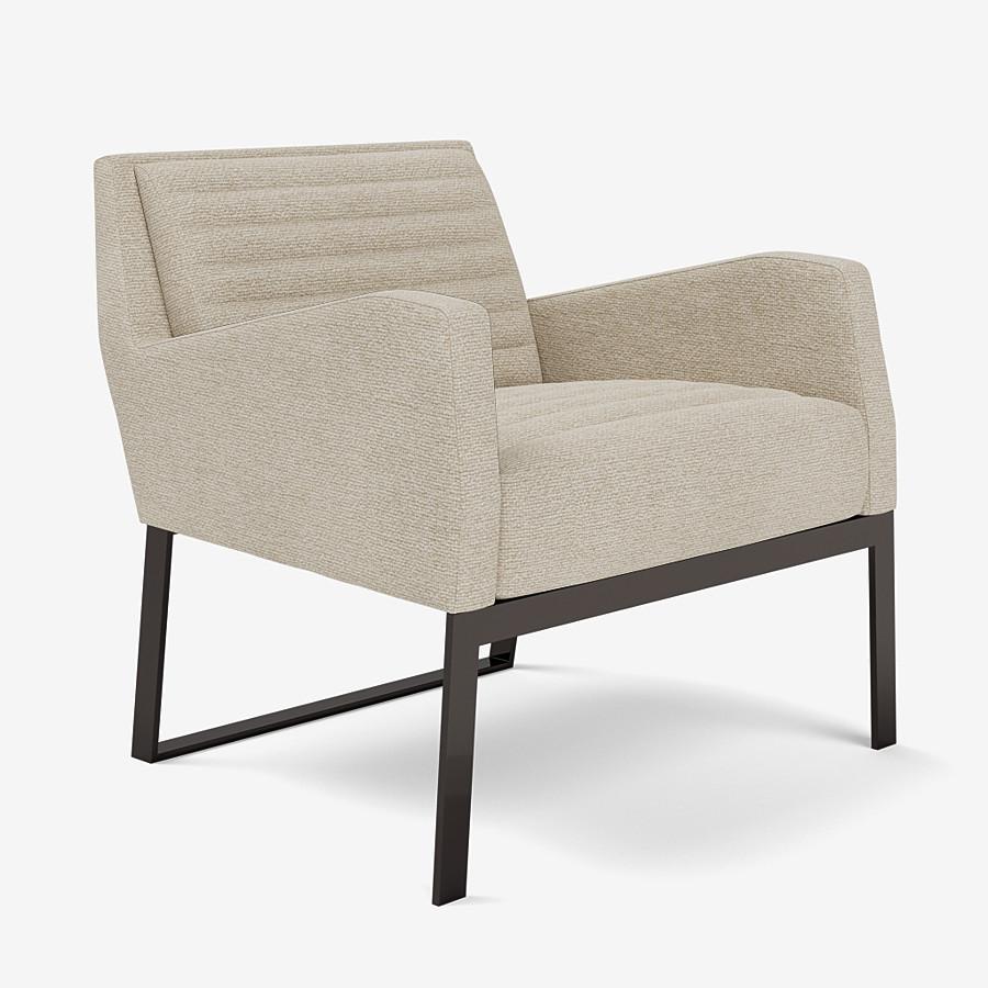 This Fleet Street lounge chair by Yabu Pushelberg is upholstered with quilted channels that are tufted in Sumach Street twisted yarn & chenille. Sumach Street comes in 6 colorways from Begium with a composition of 52% cotton, 22% viscose, 14%