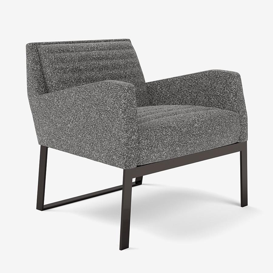 This Fleet Street lounge chair by Yabu Pushelberg is upholstered with quilted channels that are tufted in Place de l'Étoile, muliti-toned bouclé. Place de l'Étoile comes in 5 colorways from Belgium with a composition of 65% Cotton, 20% Polyacrylic,