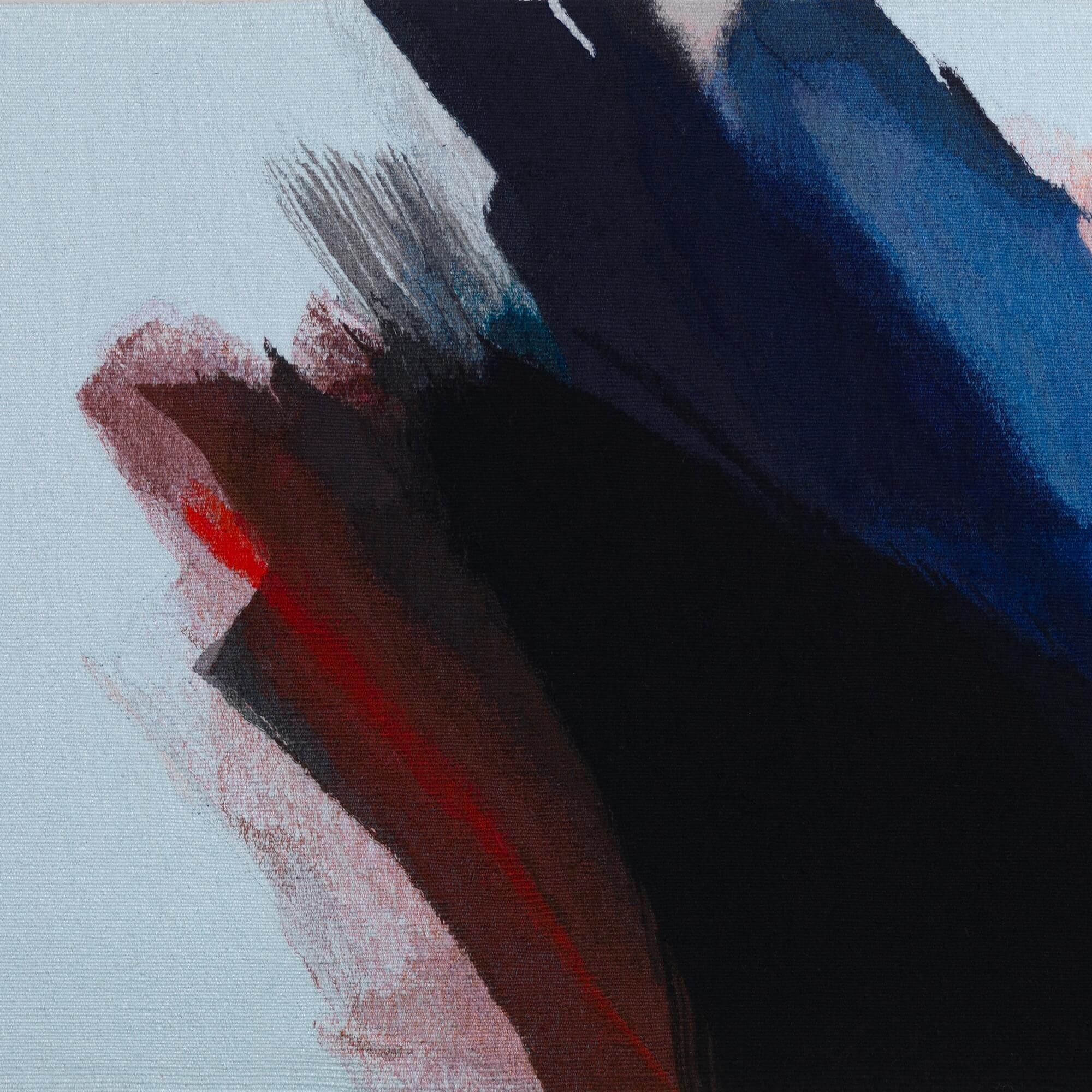 Fleeting moment est typique des tapisseries complexes de Jo Barker qui explorent les qualités et les motifs de la lumière. L'encre profonde de la texture des coups de pinceau est parsemée de mouchetures de couleurs vives : rouge, bleu et rose, sur
