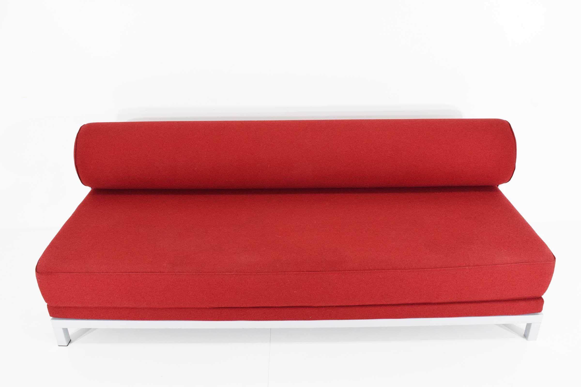 Winner of a furniture competition at the Århus School of Architecture in Denmark in 1999, Flemming Busk’s Twilight sleeper sofa distills the concept of a convertible couch to a simple cylinder and rectangle. A compact and nicely scaled sofa,