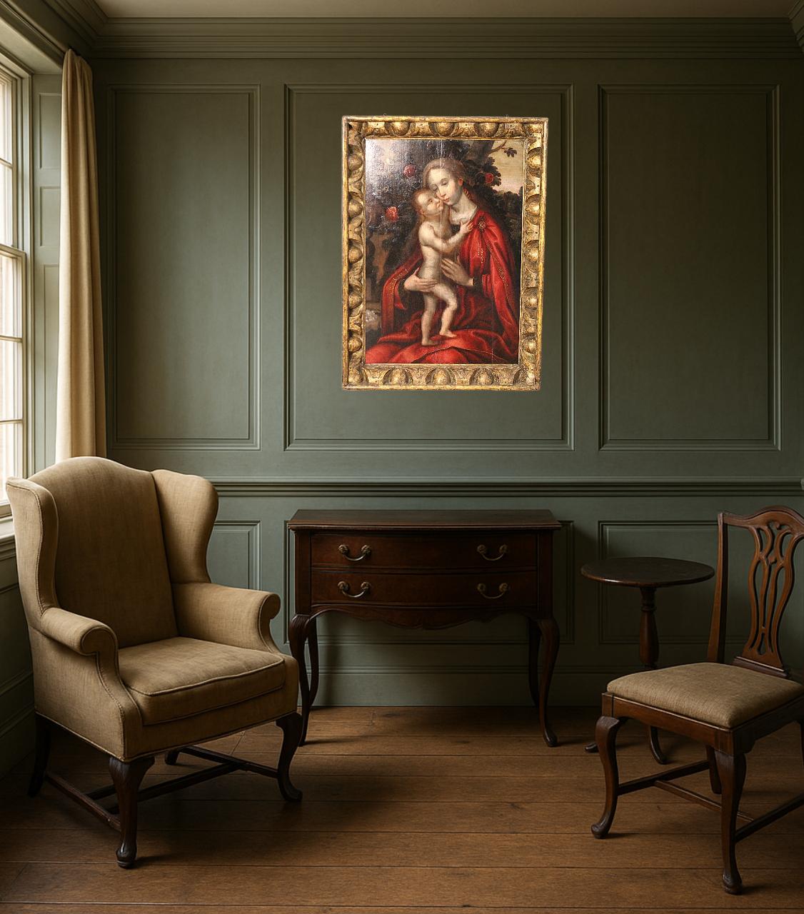 Renaissance Madonna dans un jardin de roses, Flemish, 16e siècle en vente