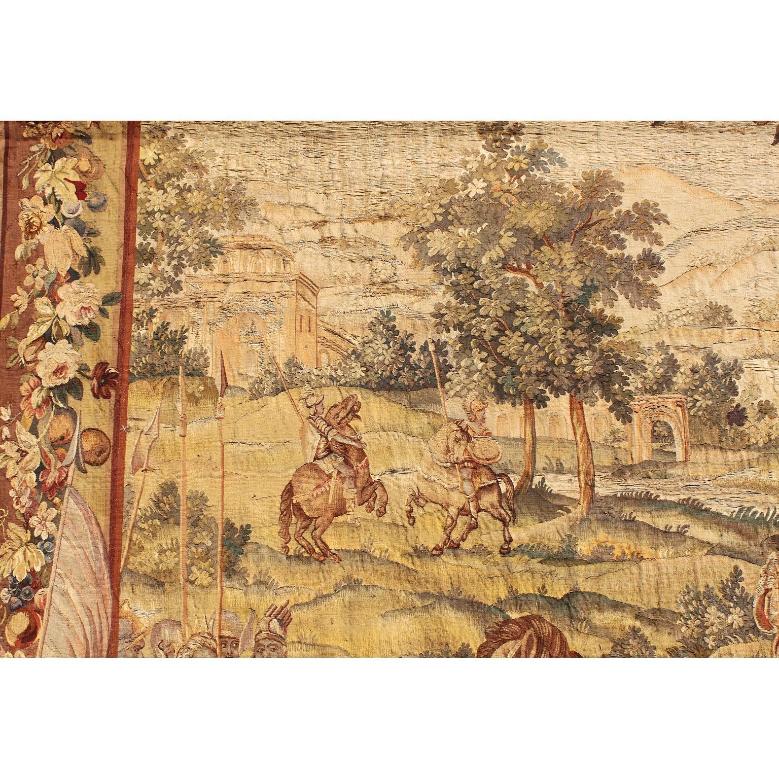 Silk Flemish 17th-18th Century Baroque Historical Tapestry Fragment 