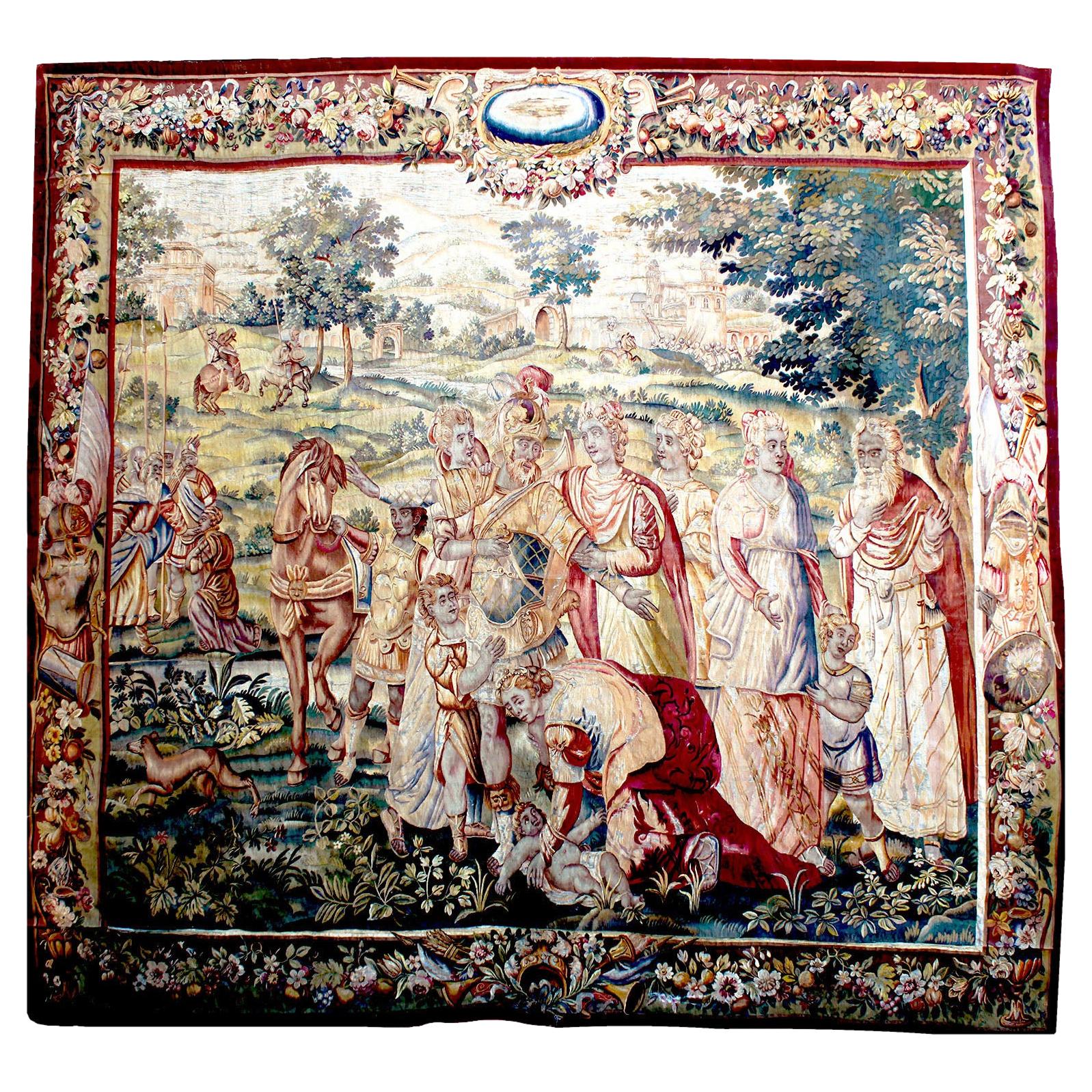 Flämisches barockes historisches Wandteppichfragment „Eine königliche Familie“, 17.-18. Jahrhundert im Angebot