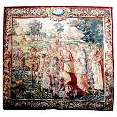 Antique Flemish 17th-18th Century Baroque Historical Tapestry Fragment "A Royal Family"