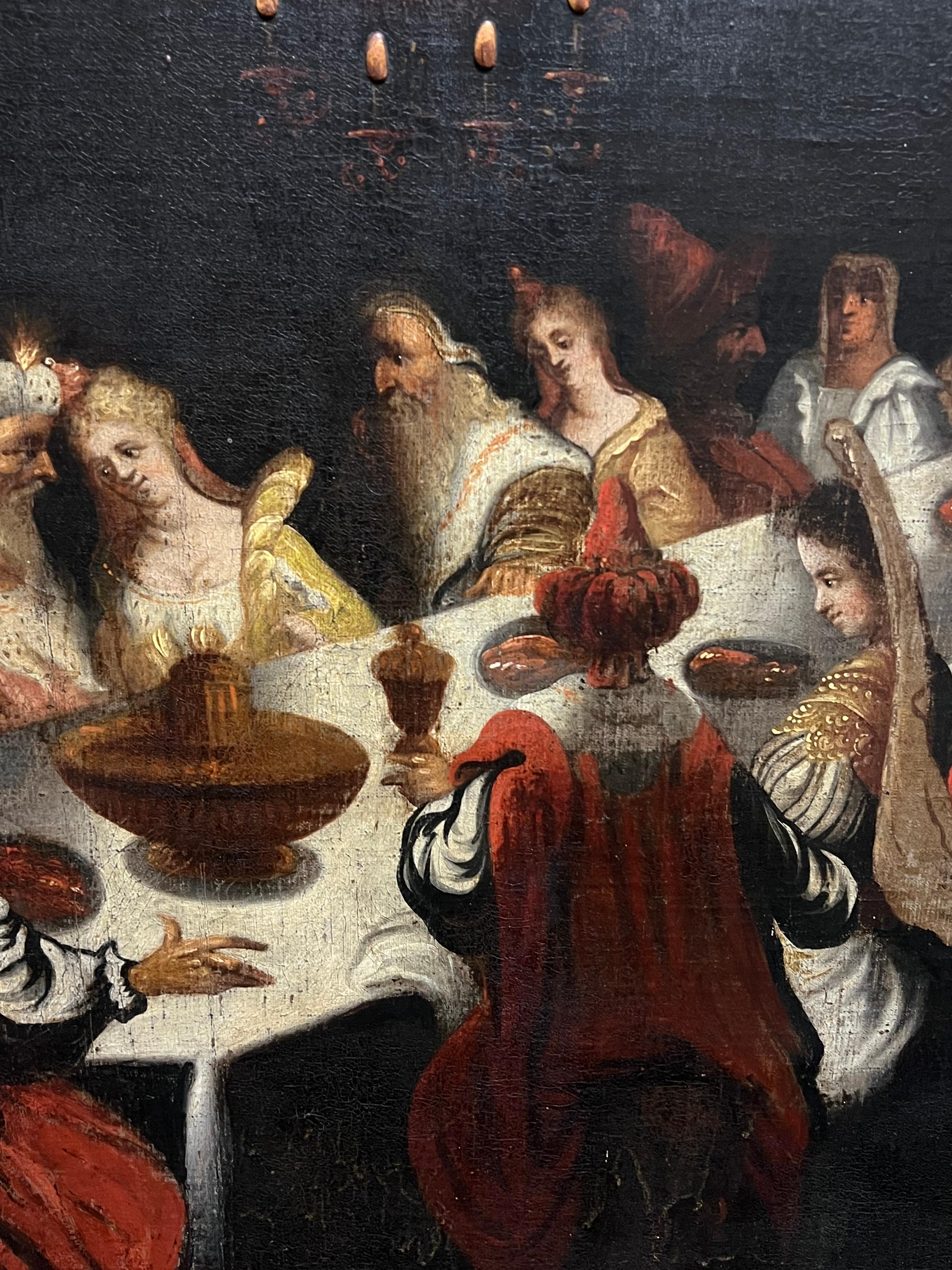 The Feast of Belshazzar Riesiges Ölgemälde eines flämischen Altmeisters aus dem 17. – Painting von Flemish 17th century
