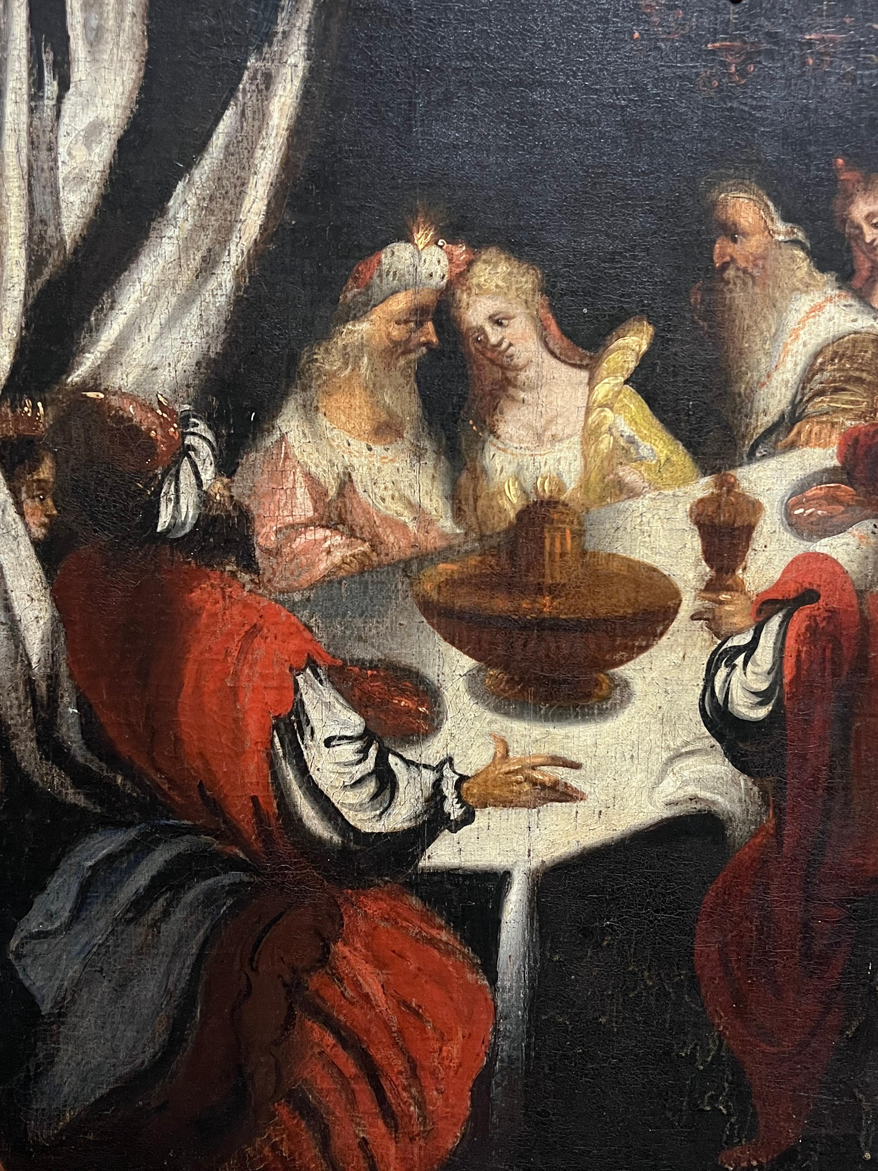 The Feast of Belshazzar Riesiges Ölgemälde eines flämischen Altmeisters aus dem 17. 2