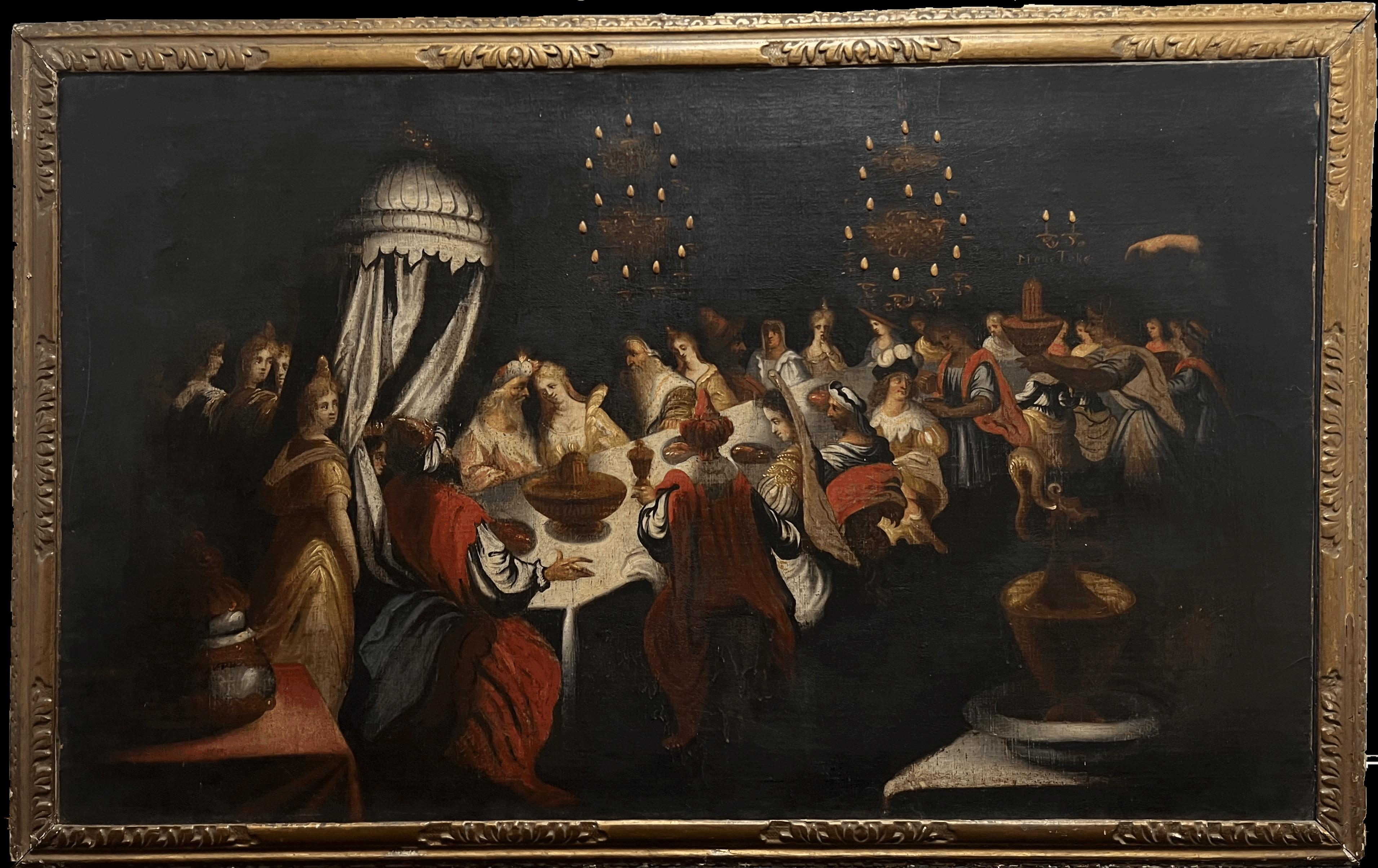 The Feast of Belshazzar Huge 17th Century Flemish Old Master Oil Painting