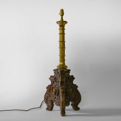 Flemish 17th century carved oak and brass table lamp