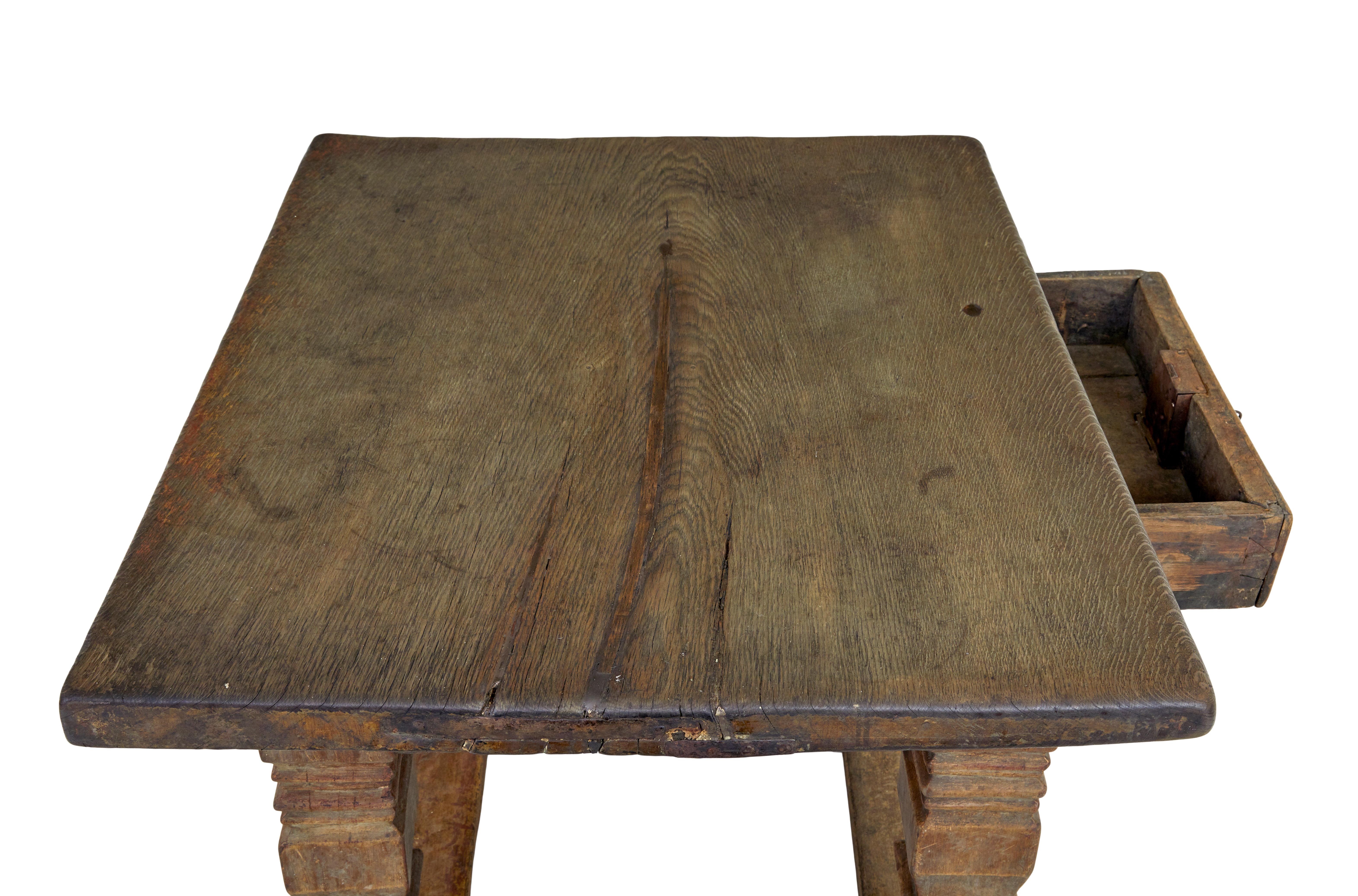 Belgian Flemish 17th Century carved oak table For Sale