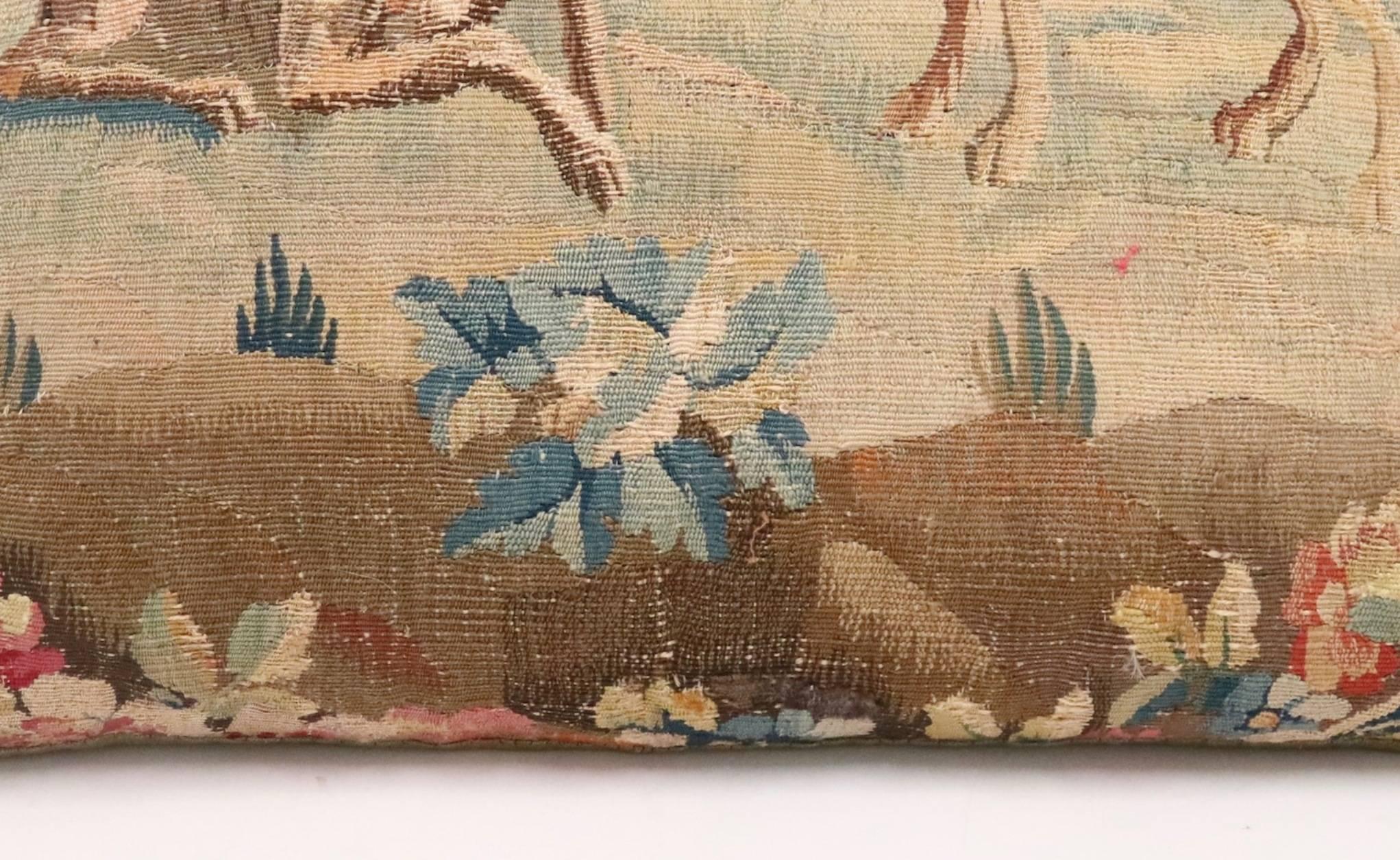 Flemish 17th Century Tapestry Pillow in Cotton and Silk In Excellent Condition In New York, NY