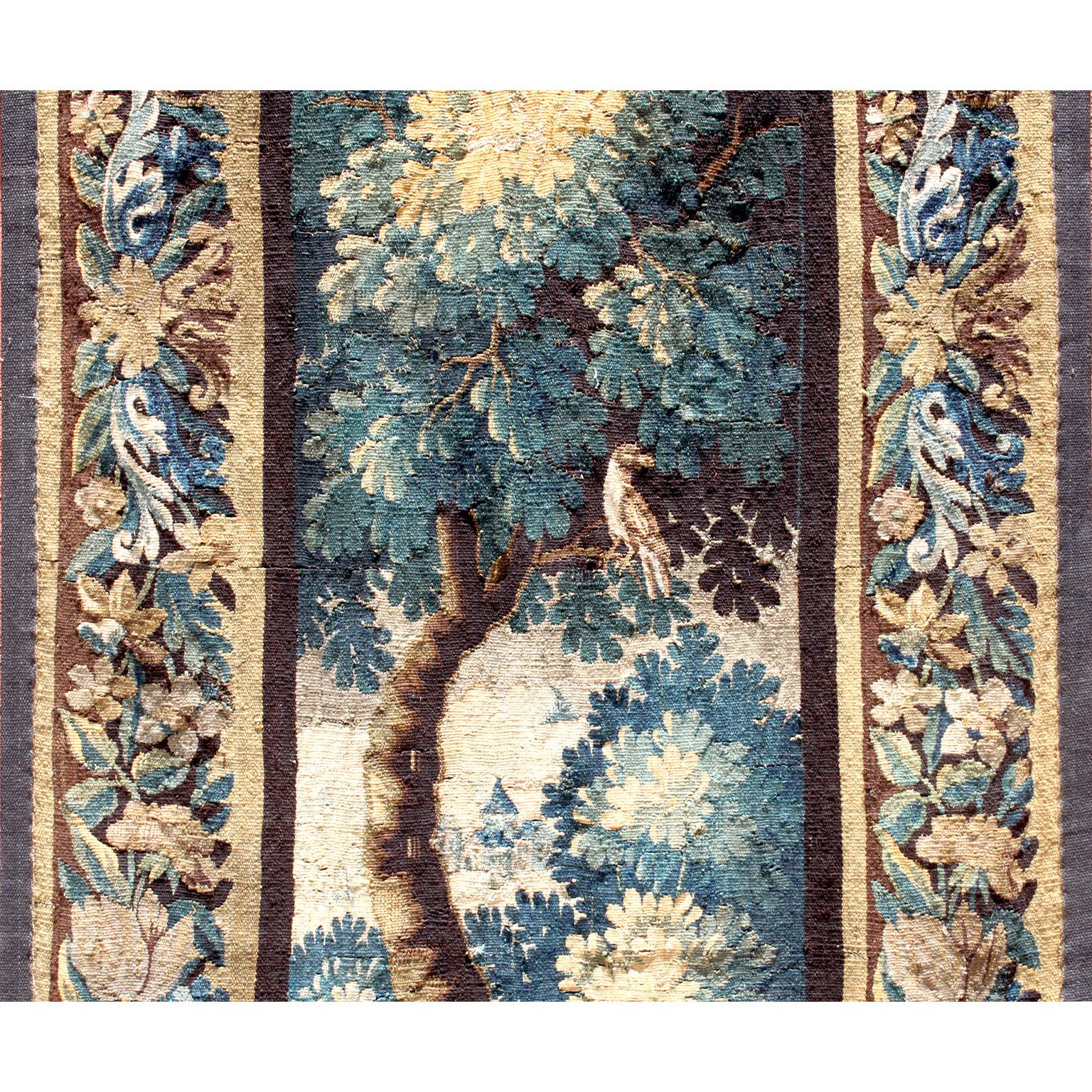 Baroque Flemish 18th-19th Century Verdure Landscape Tapestry Panel Centered with a Tree For Sale