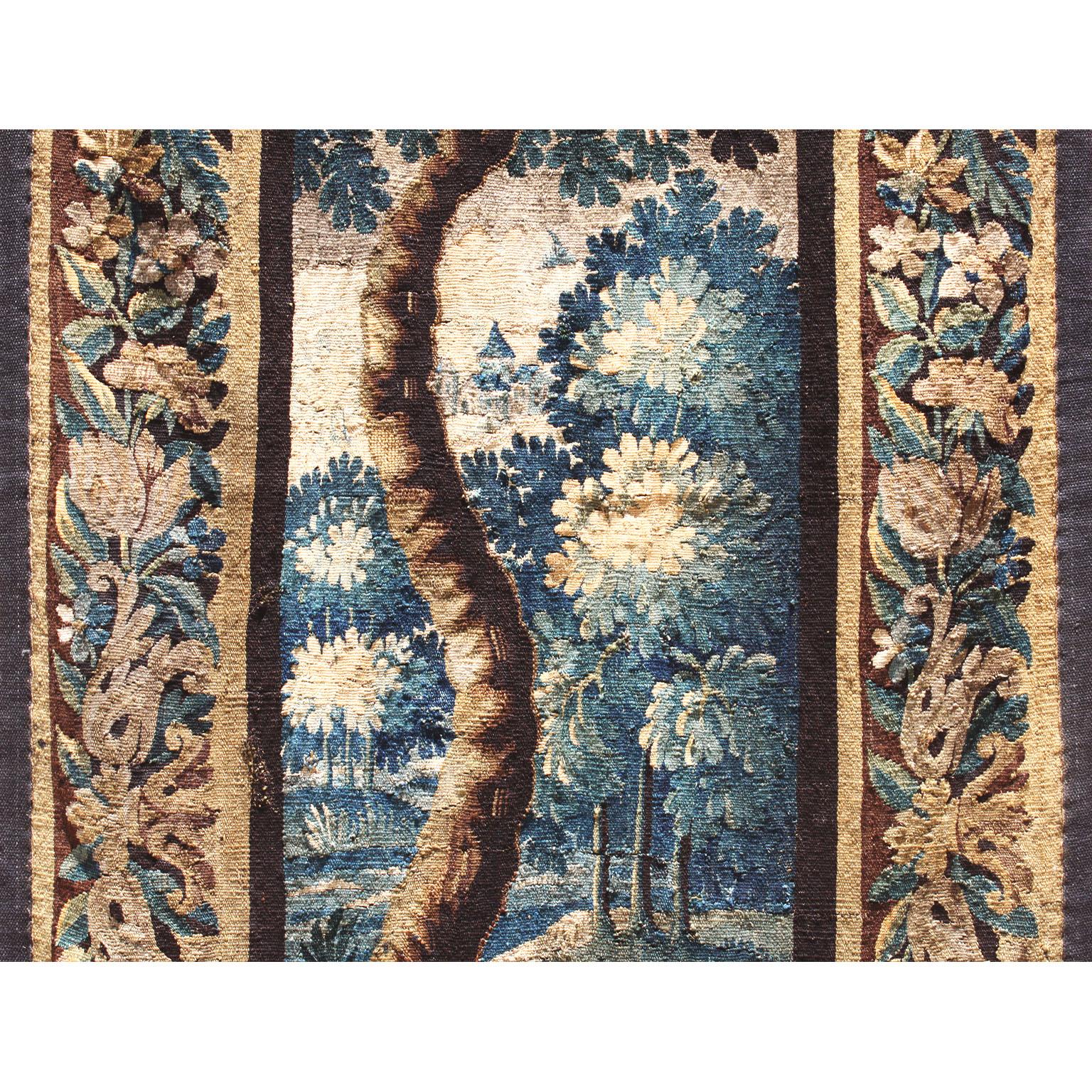 Belgian Flemish 18th-19th Century Verdure Landscape Tapestry Panel Centered with a Tree For Sale