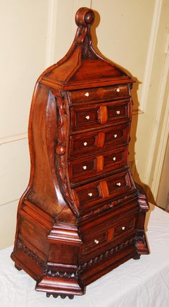 Flemish 18th Century Apprentice Carved Dwarf Walnut Chest with Six Drawers