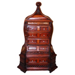 Flemish 18th Century Apprentice Carved Dwarf Walnut Chest with Six Drawers