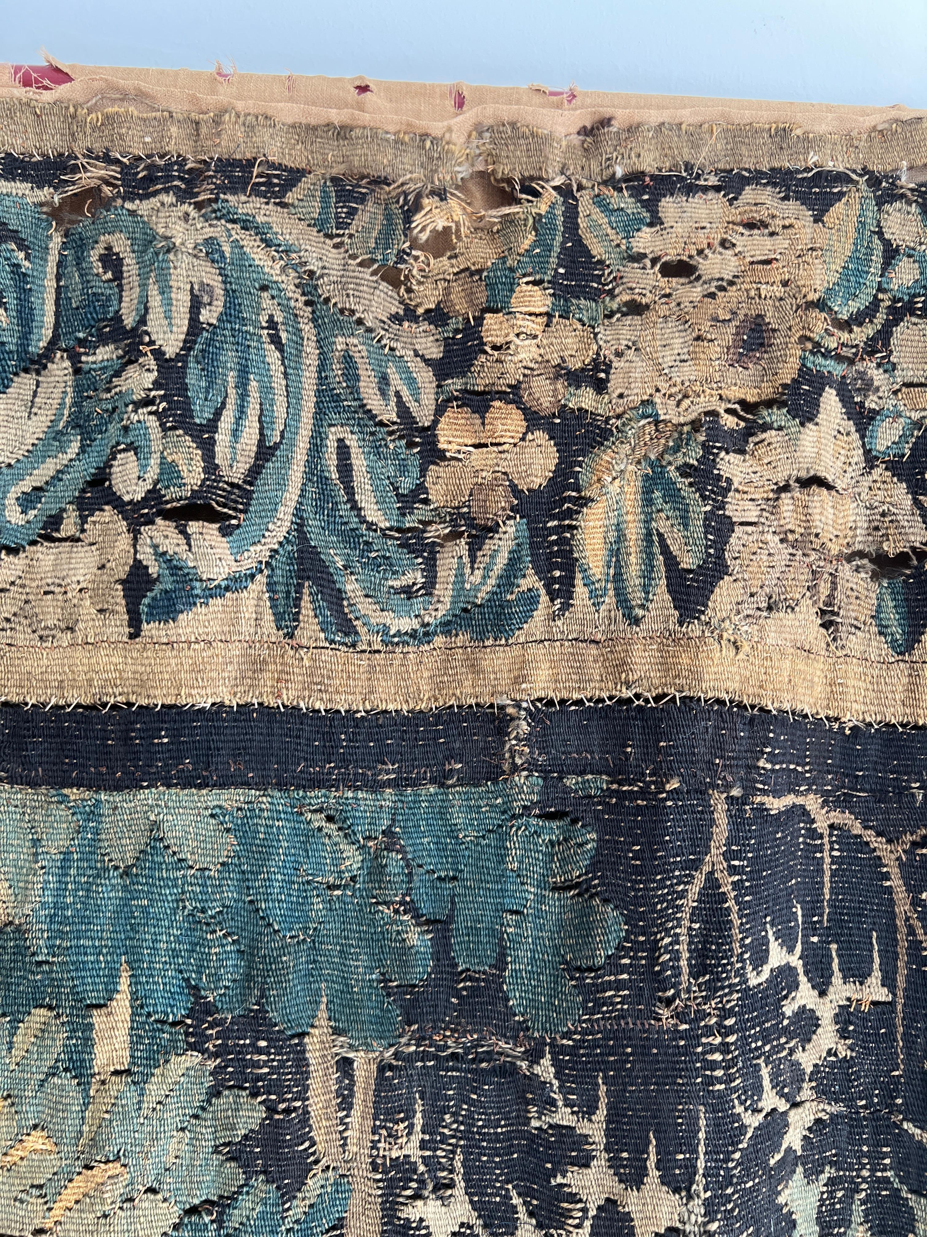 Flemish 18th Century Figural Tapestry In Distressed Condition For Sale In New Orleans, LA