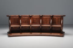 18th Century Flemish Oak Church Pew with Curved Sides, Five Seats