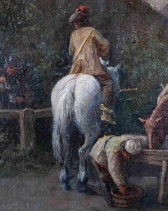 Flemish 18th Century Oil on Canvas, Suburban Street with Wayfarers
