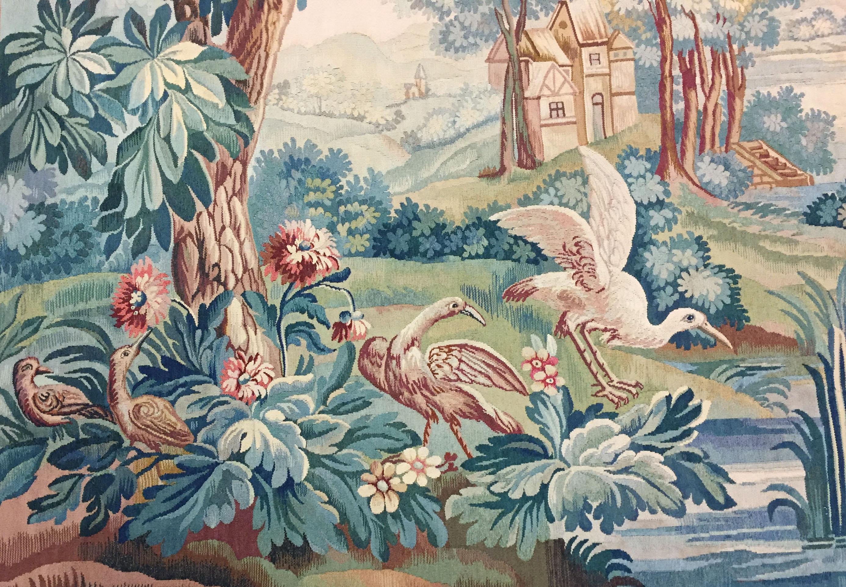 Flemish 19. Jahrhundert Grüner Wandteppich  6'2 x 5'3 (Handgewebt) im Angebot