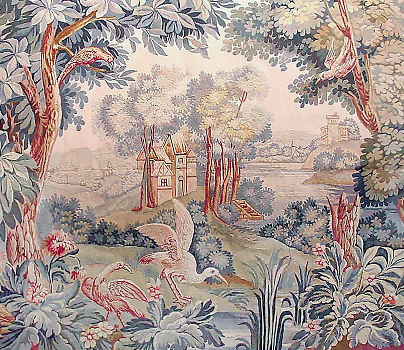 Flemish 19. Jahrhundert Grüner Wandteppich  6'2 x 5'3 im Angebot 1