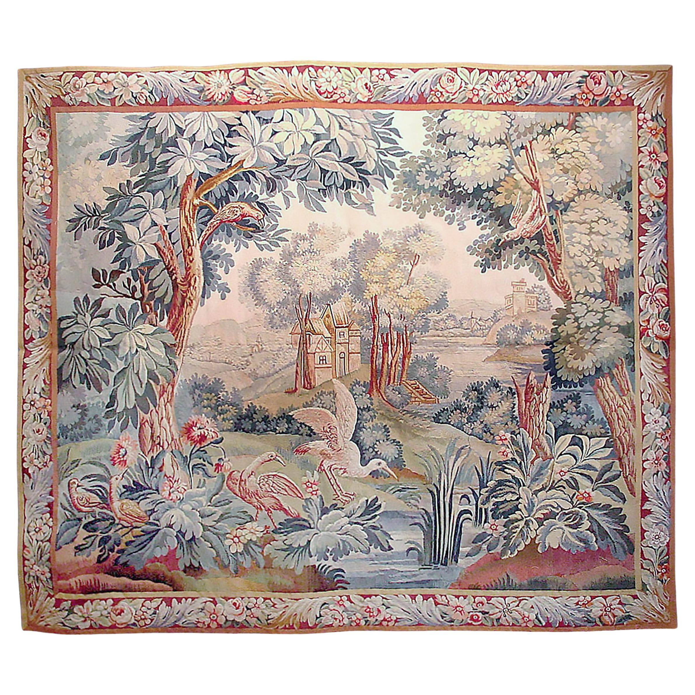 Flemish 19. Jahrhundert Grüner Wandteppich  6'2 x 5'3 im Angebot