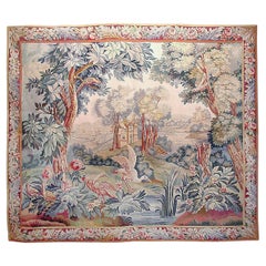 Flemish 19th Century Green Tapestry  6'2 x 5'3